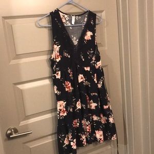 Sleeveless Navy Floral Dress with Lace Detail